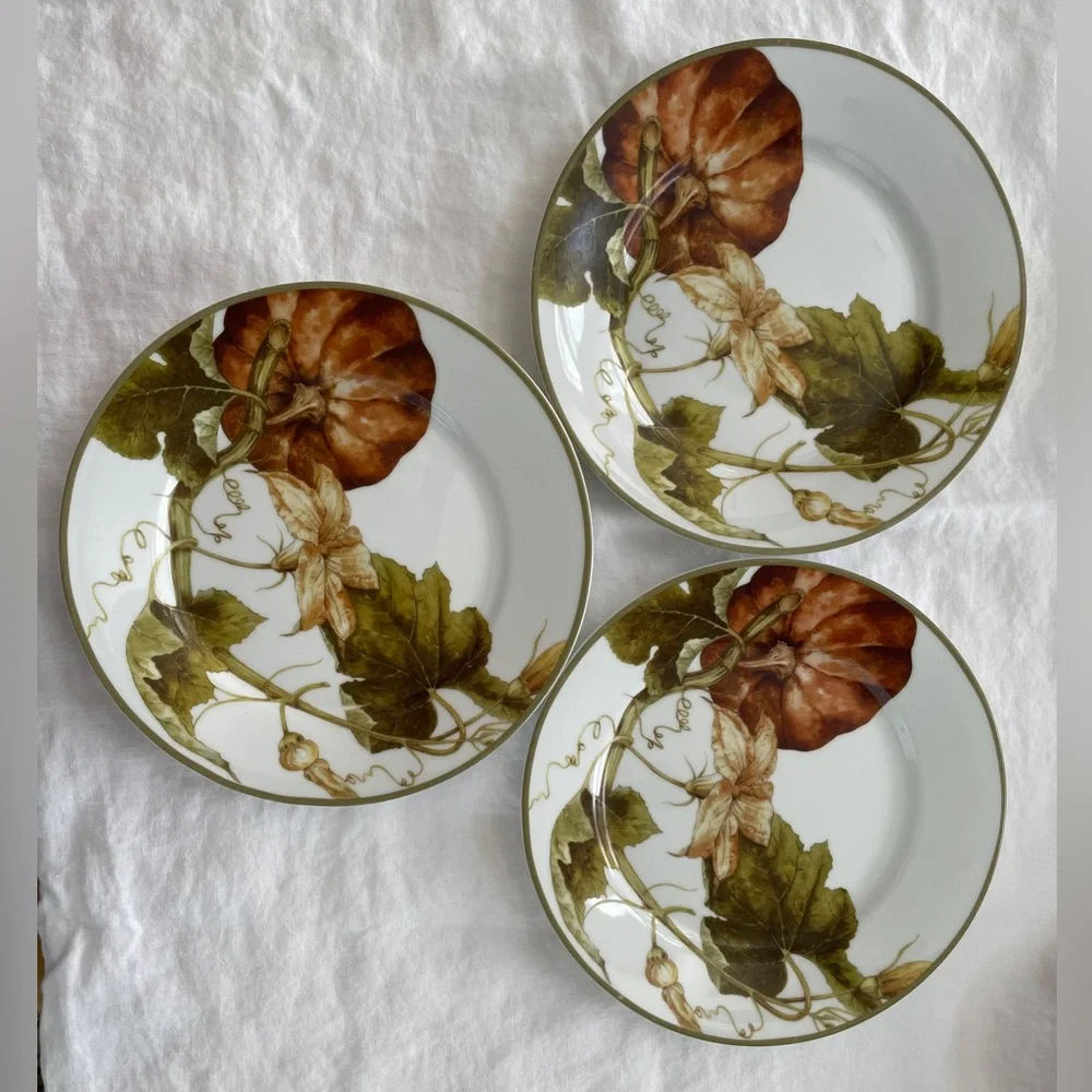 Williams Sonoma Botanical Pumpkin Salad Dessert Plates 8.5” diameter (Set of 3)